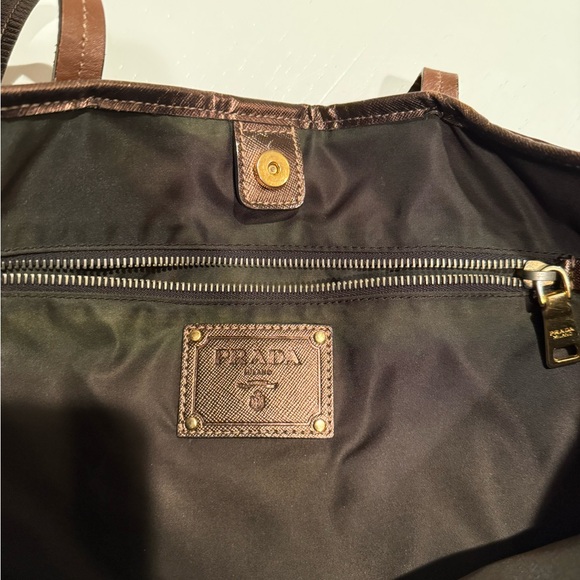 Prada Dark Brown nylon-Vintage all over print Logo Tote - Picture 3 of 6
